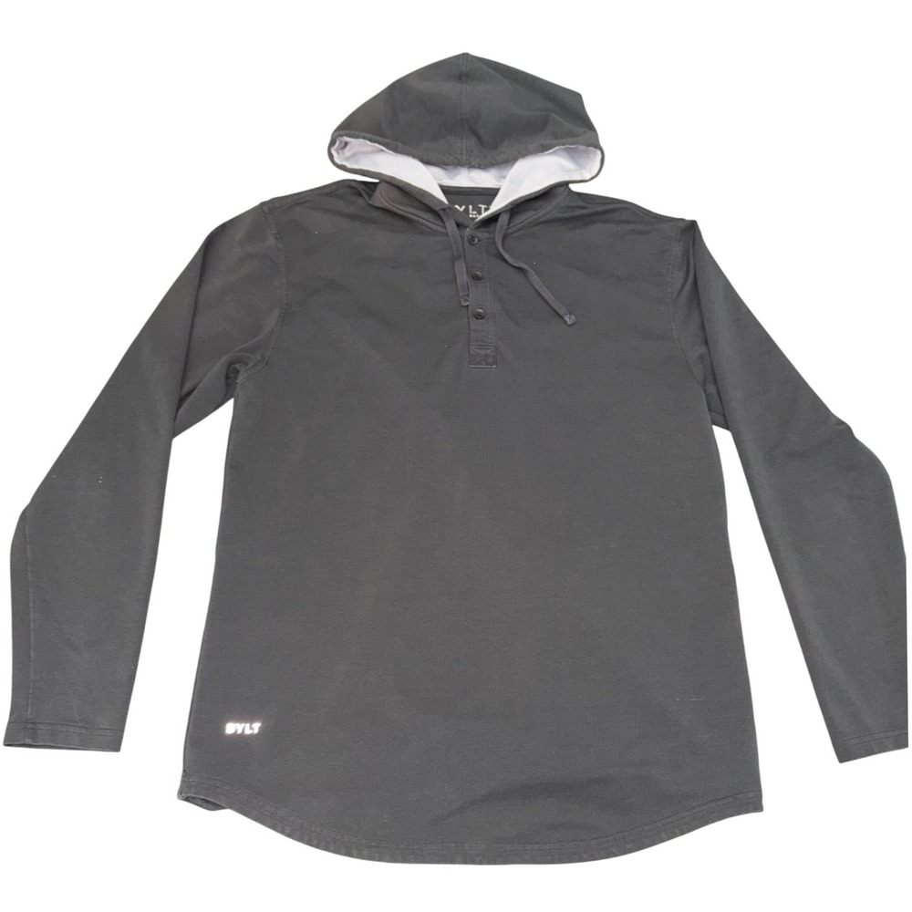 BYLT Basics Lux Hoodie Mens Large Charcoal Grey Long Sleeve Henley Pullover